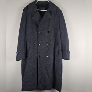 Vintage Botany 500 Mens Gray Double Breasted Wool Trench Coat No Belt 44R